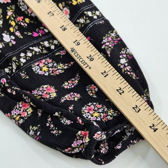 Old Navy Top Women M Black Floral Paisley Puff Sleeves Tassels Boho Whimsigoth - Picture 7 of 16
